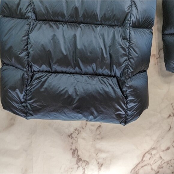 Eddie Bauer Down Puffer Jacket Women Medium Blue Parka Coat Hood Long 650 FP - Picture 8 of 13